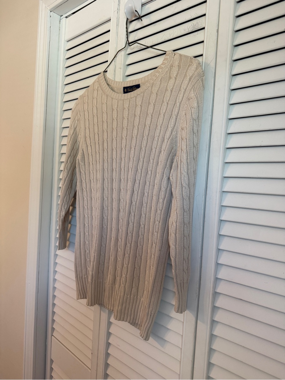 Brooks Brothers Silk Cable Knit Sweater Crew Neck Womens Large Cream Old Money - Picture 2 of 5